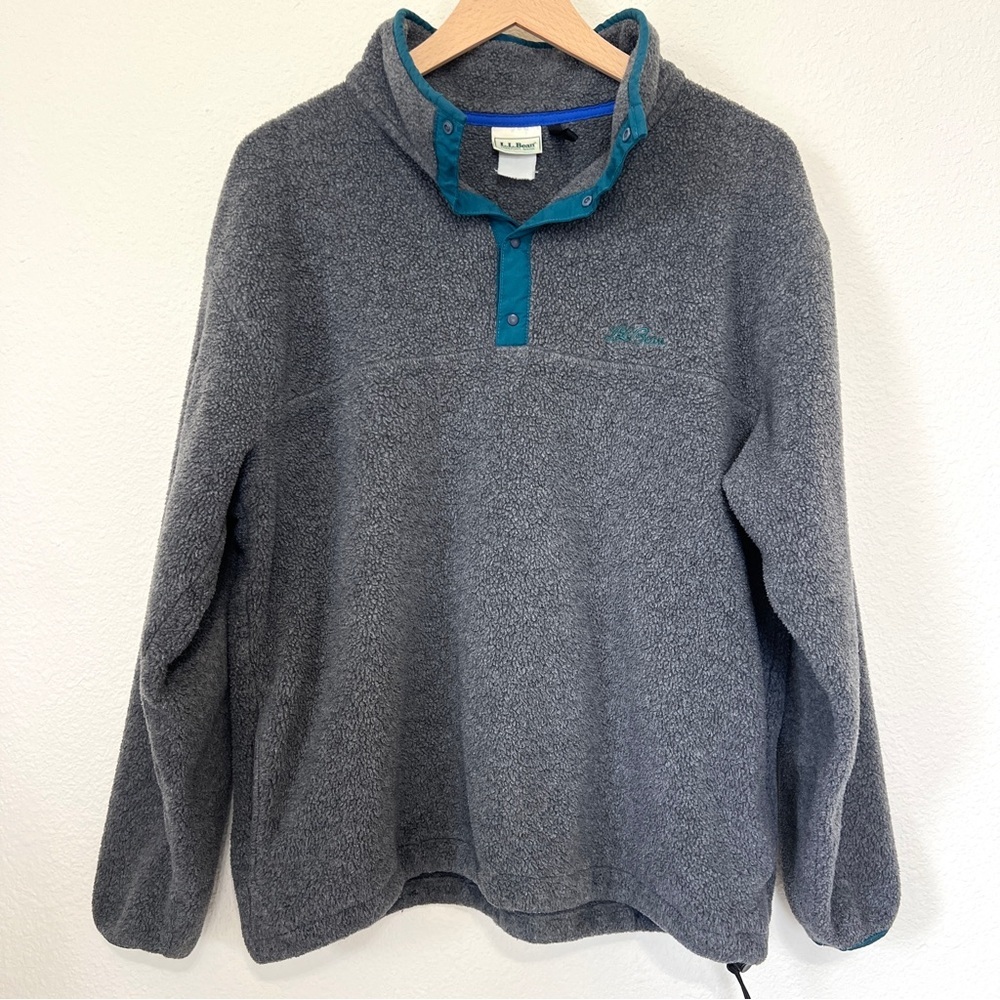 Rare Vintage L.L. BEAN Spell Out 1/4 Snap Gray Pullover Fleece Sweatshirt Large